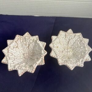 Mud Pie Holly Berry Bowls Set of Two Textured White Glaze